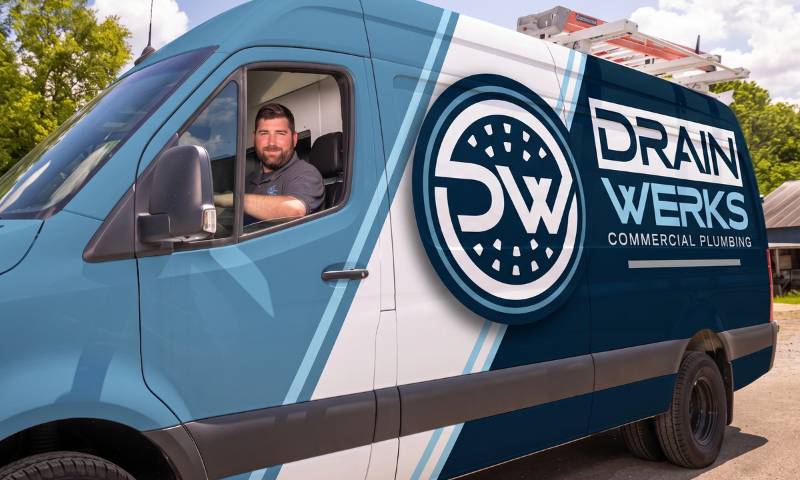 Drain Werks Commercial Plumbing service truck with driver